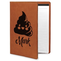 Poop Emoji Leatherette Portfolio with Notepad - Large - Single Sided (Personalized)