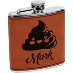 Poop Emoji Leatherette Wrapped Stainless Steel Flask (Personalized)