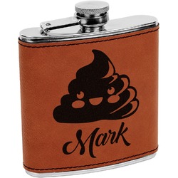 Poop Emoji Leatherette Wrapped Stainless Steel Flask (Personalized)