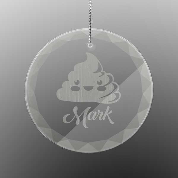 Custom Poop Emoji Engraved Glass Ornament - Round (Personalized)