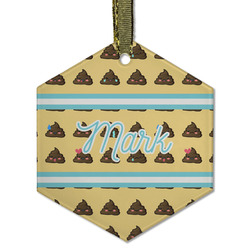 Poop Emoji Flat Glass Ornament - Hexagon w/ Name or Text