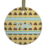 Poop Emoji Flat Glass Ornament - Round w/ Name or Text