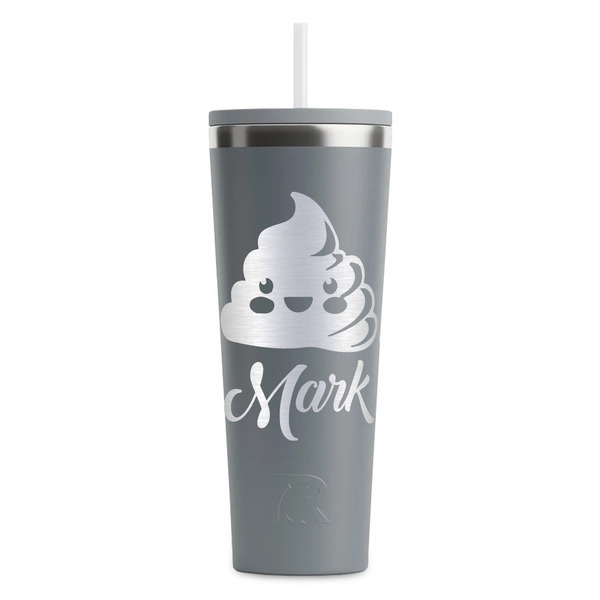 Custom Poop Emoji RTIC Everyday Tumbler with Straw - 28oz - Grey - Double-Sided (Personalized)