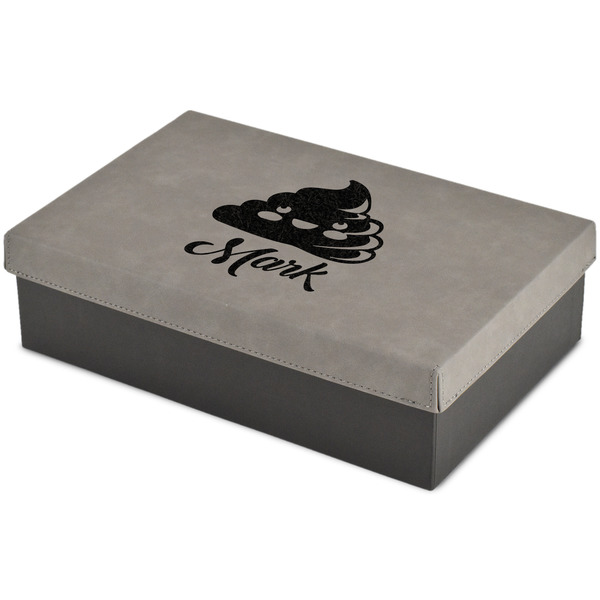 Custom Poop Emoji Large Gift Box w/ Engraved Leather Lid (Personalized)