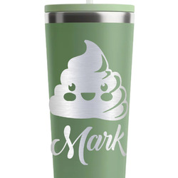 Poop Emoji RTIC Everyday Tumbler with Straw - 28oz - Light Green - Double-Sided (Personalized)