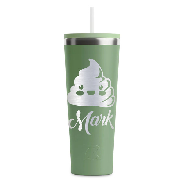 Custom Poop Emoji RTIC Everyday Tumbler with Straw - 28oz - Light Green - Double-Sided (Personalized)