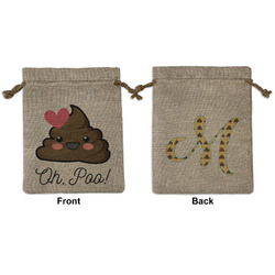 Poop Emoji Medium Burlap Gift Bag - Front & Back (Personalized)