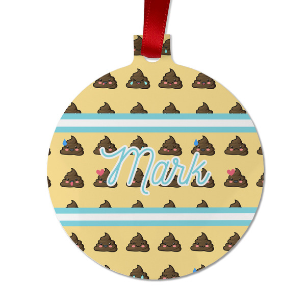 Custom Poop Emoji Metal Ball Ornament - Double Sided w/ Name or Text