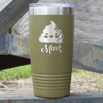 Poop Emoji 20 oz Stainless Steel Tumbler - Olive - Double Sided (Personalized)