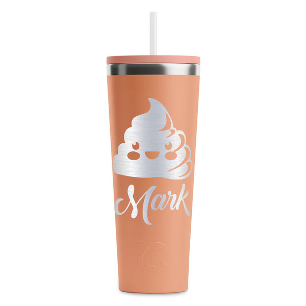 Custom Poop Emoji RTIC Everyday Tumbler with Straw - 28oz - Peach - Double-Sided (Personalized)