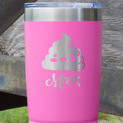 Poop Emoji 20 oz Stainless Steel Tumbler - Pink - Single Sided (Personalized)