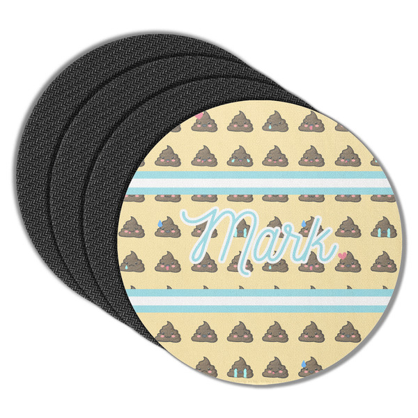 Custom Poop Emoji Round Rubber Backed Coasters - Set of 4 (Personalized)