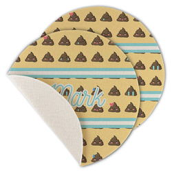 Poop Emoji Round Linen Placemat - Single Sided - Set of 4 (Personalized)
