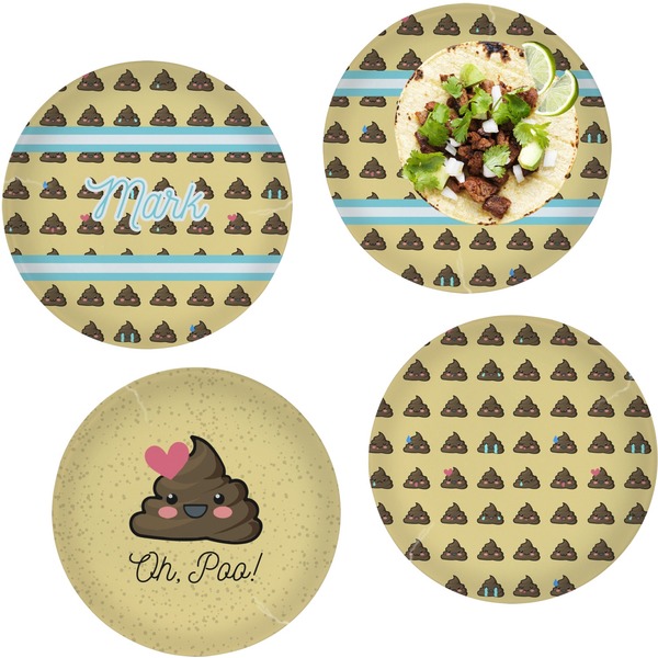 Custom Poop Emoji Set of 4 Glass Lunch / Dinner Plate 10" (Personalized)