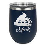 Poop Emoji Stemless Stainless Steel Wine Tumbler - Navy - Double Sided (Personalized)