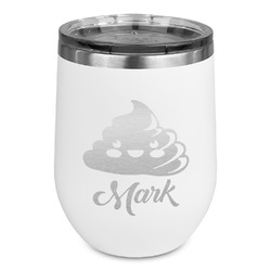 Poop Emoji Stemless Stainless Steel Wine Tumbler - White - Single Sided (Personalized)