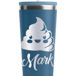 Poop Emoji RTIC Everyday Tumbler with Straw - 28oz - Steel Blue - Double-Sided (Personalized)