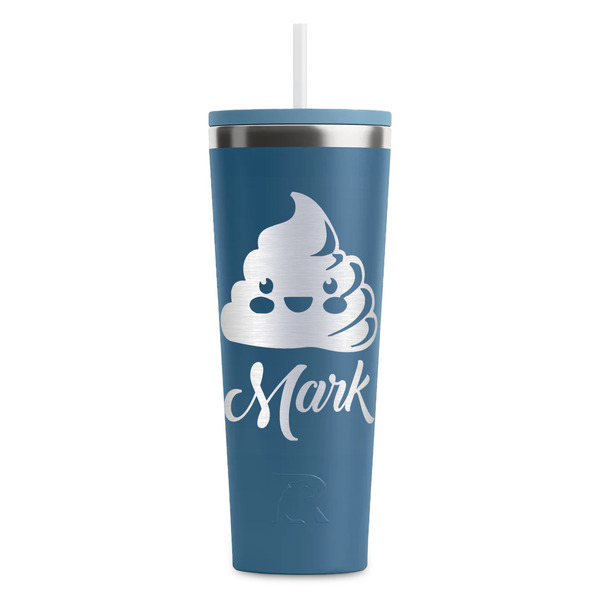 Custom Poop Emoji RTIC Everyday Tumbler with Straw - 28oz - Steel Blue - Double-Sided (Personalized)