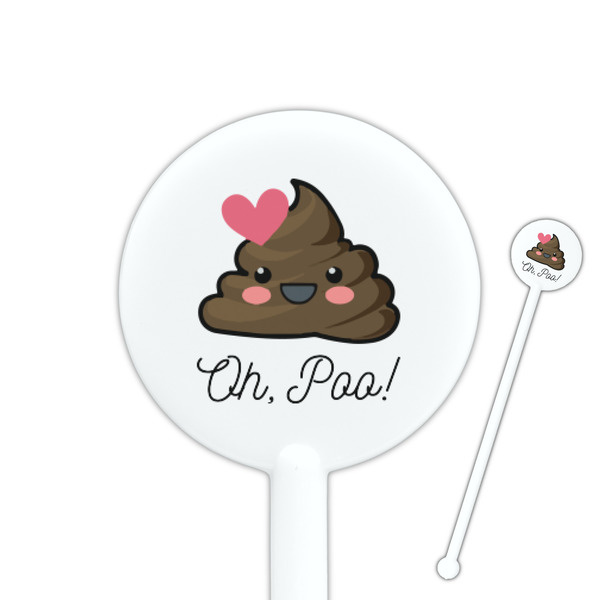 Custom Poop Emoji 5.5" Round Plastic Stir Sticks - White - Single Sided (Personalized)