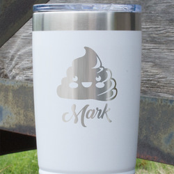 Poop Emoji 20 oz Stainless Steel Tumbler - White - Single Sided (Personalized)