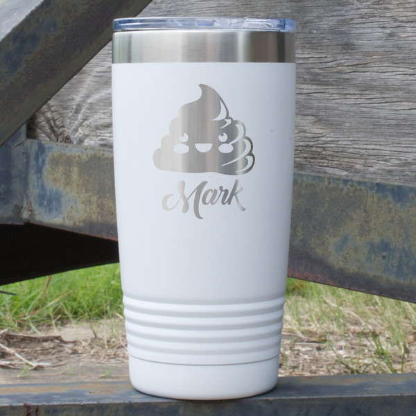 Custom Poop Emoji 20 oz Stainless Steel Tumbler - White - Double Sided (Personalized)