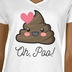 Poop Emoji Women's V-Neck T-Shirt - White - Small (Personalized)