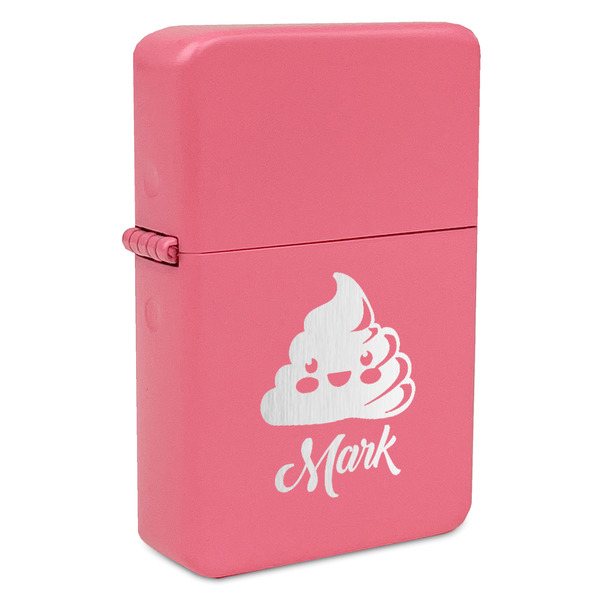 Custom Poop Emoji Windproof Lighter - Pink - Double Sided & Lid Engraved (Personalized)