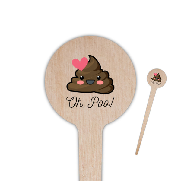 Custom Poop Emoji 4" Round Wooden Food Picks - Single Sided (Personalized)