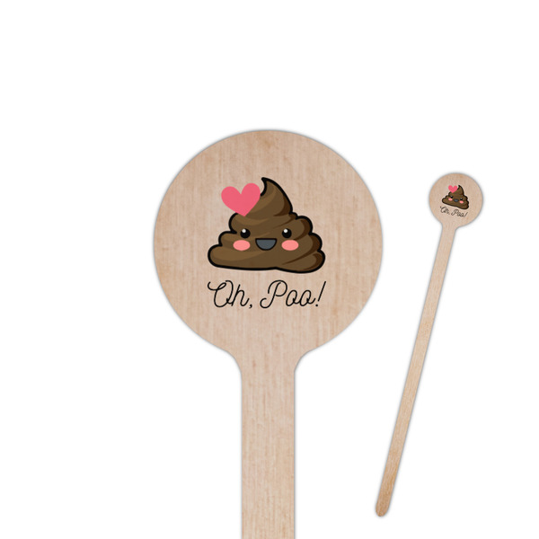 Custom Poop Emoji 7.5" Round Wooden Stir Sticks - Single Sided (Personalized)