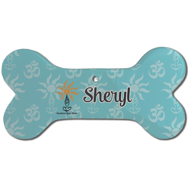 Custom Sundance Yoga Studio Ceramic Dog Ornament - Front w/ Name or Text