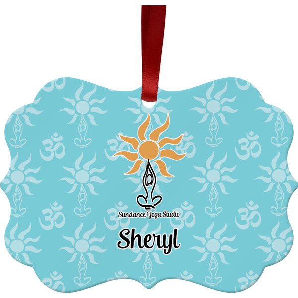 Custom Sundance Yoga Studio Metal Frame Ornament - Double Sided w/ Name or Text