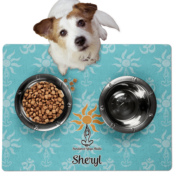 Custom Sundance Yoga Studio Dog Food Mat - Medium w/ Name or Text