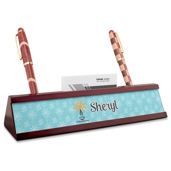 Custom Sundance Yoga Studio Red Mahogany Nameplate with Business Card Holder (Personalized)