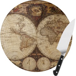 Vintage World Map Round Glass Cutting Board - Small