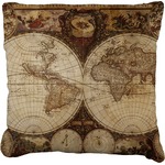 Vintage World Map Faux-Linen Throw Pillow 16"