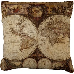 Vintage World Map Faux-Linen Throw Pillow 16"