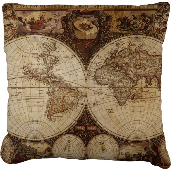 Custom Vintage World Map Faux-Linen Throw Pillow 16"