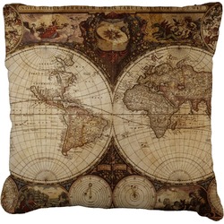 Vintage World Map Faux-Linen Throw Pillow 20"