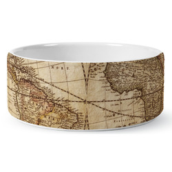 Vintage World Map Ceramic Dog Bowl - Medium