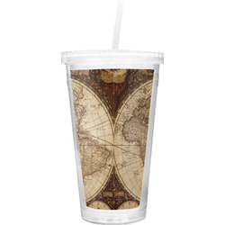 Vintage World Map Double Wall Tumbler with Straw
