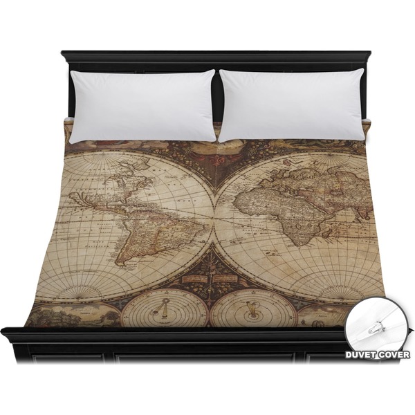 Custom Vintage World Map Duvet Cover - King