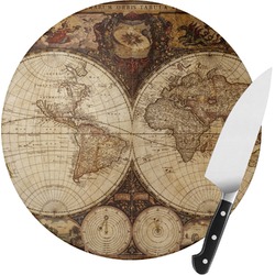 Vintage World Map Round Glass Cutting Board