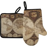 Vintage World Map Oven Mitt & Pot Holder Set