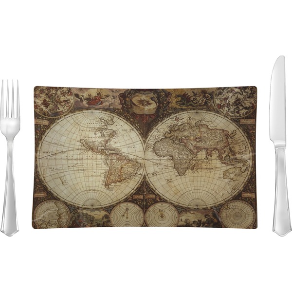 Custom Vintage World Map Glass Rectangular Lunch / Dinner Plate