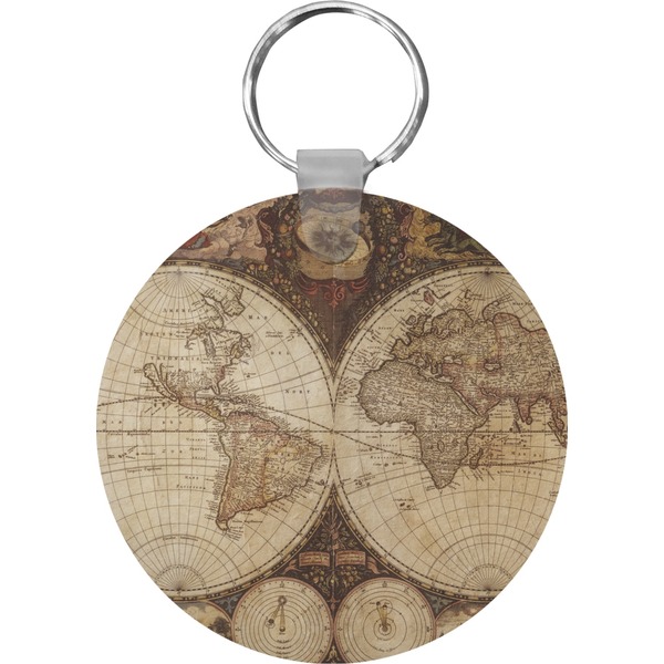 Custom Vintage World Map Round Plastic Keychain