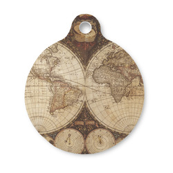 Vintage World Map Round Pet ID Tag - Small