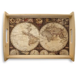 Vintage World Map Natural Wooden Tray - Small