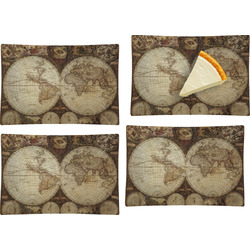 Vintage World Map Set of 4 Glass Rectangular Appetizer / Dessert Plate