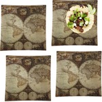 Vintage World Map Set of 4 Glass Square Lunch / Dinner Plate 9.5"