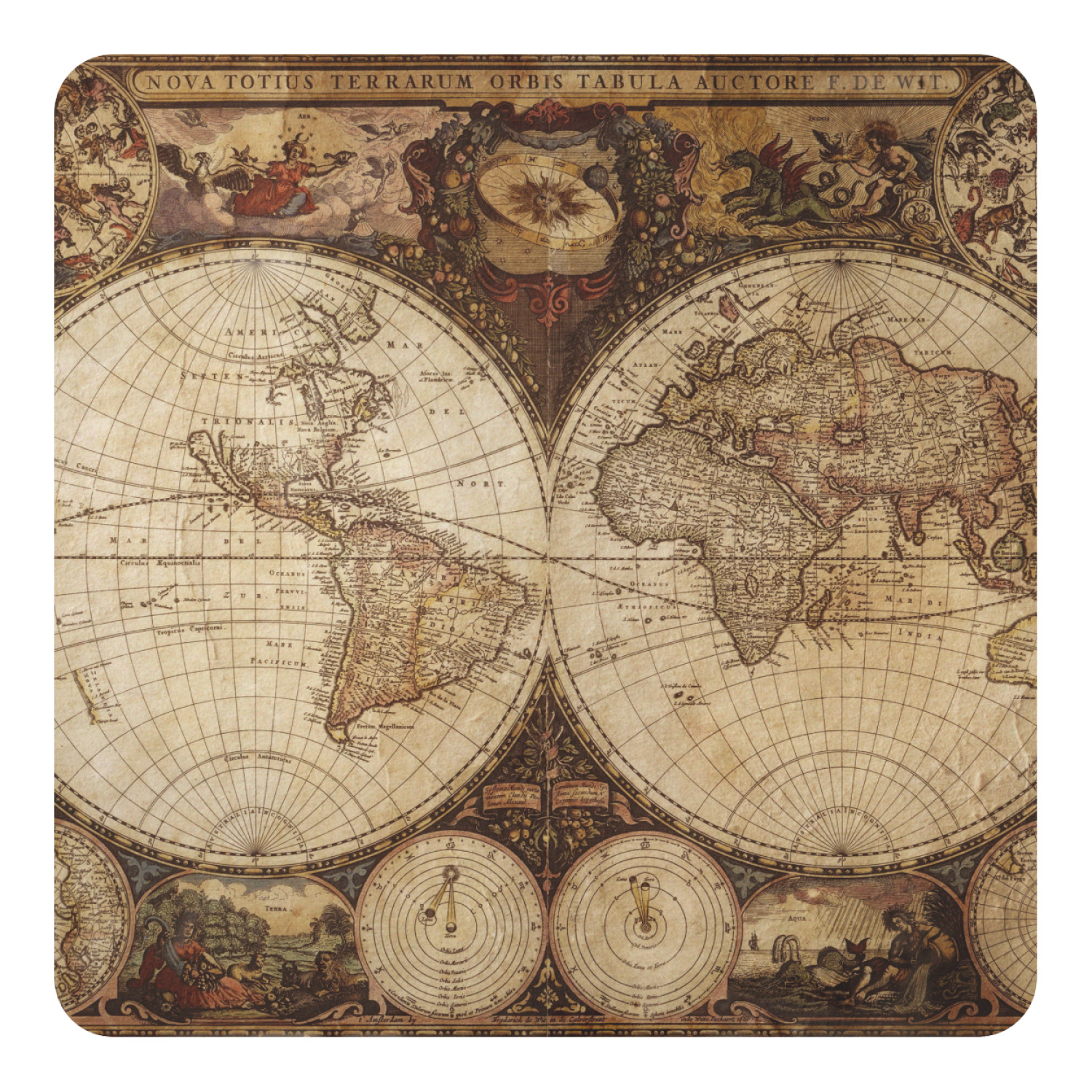 Vintage World Map Square Decal YouCustomizeIt